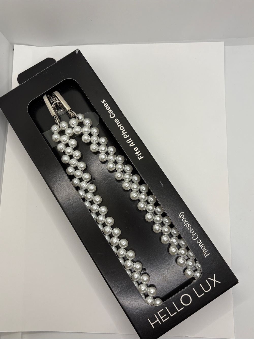 HELLO LUX Pearl Beaded Phone Crossbody Strap - White Pearls new